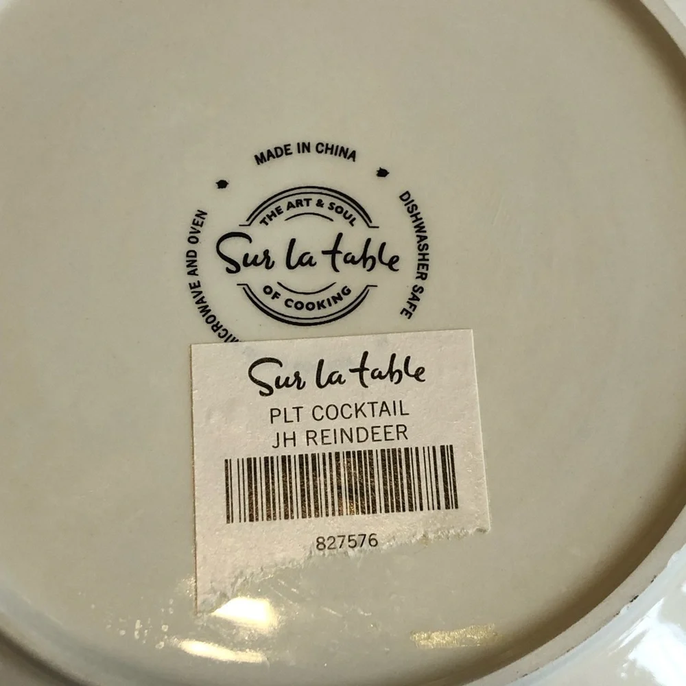 Sur La Table Set of 2 Reindeer Christmas Cocktail Plates